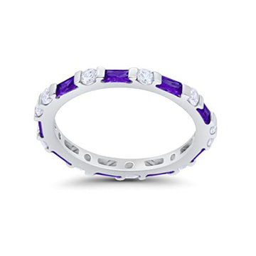 Art Deco Stackable Baguette Simulated Amethyst Cubic Zirconia Wedding Ring 925 Sterling Silver